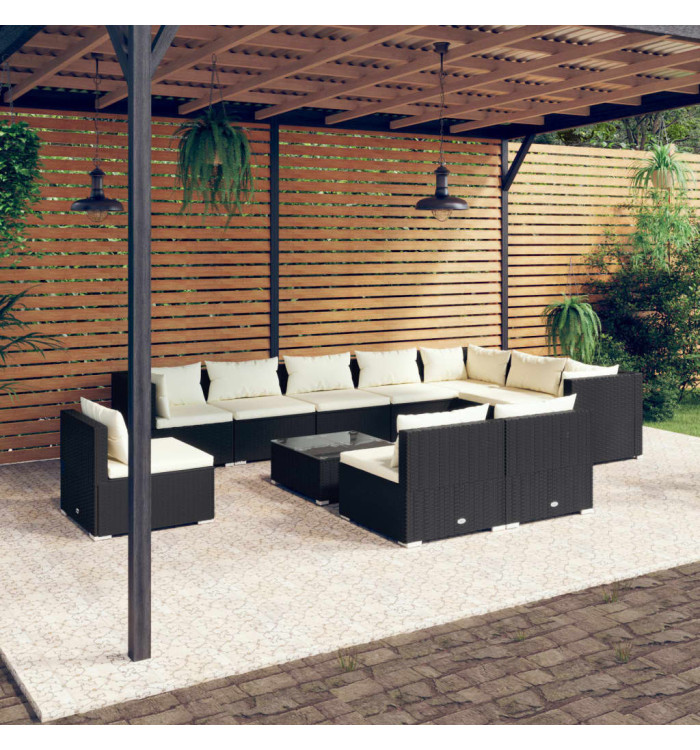 Salon de jardin 11 pcs avec coussins Résine tressée Noir | Mobilier & Déco