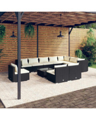 Salon de jardin 11 pcs avec coussins Résine tressée Noir | Mobilier & Déco