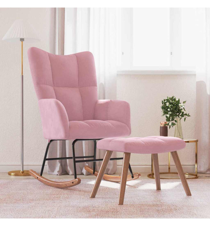 Chaise à bascule avec repose-pied Rose Velours | Mobilier & Déco