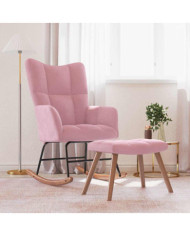Chaise à bascule avec repose-pied Rose Velours | Mobilier & Déco