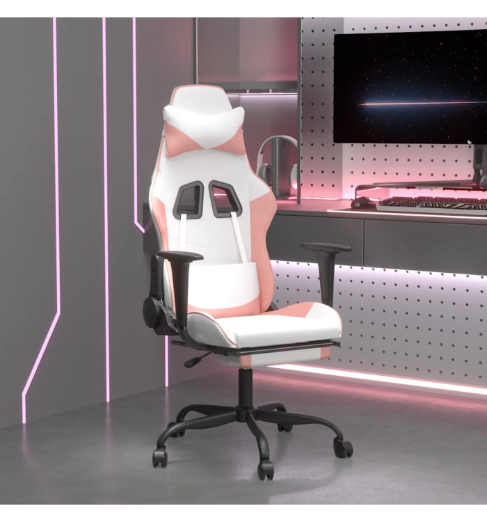 Chaise de jeu de massage avec repose-pied Blanc rose Similicuir | Mobilier & Déco