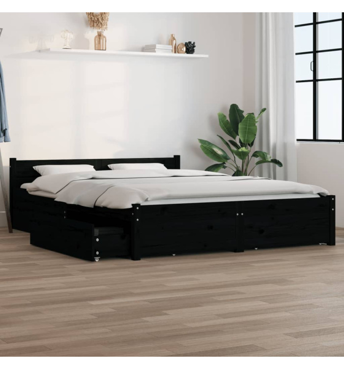 Cadre de lit avec tiroirs Noir 150x200 cm Très grand | Mobilier & Déco