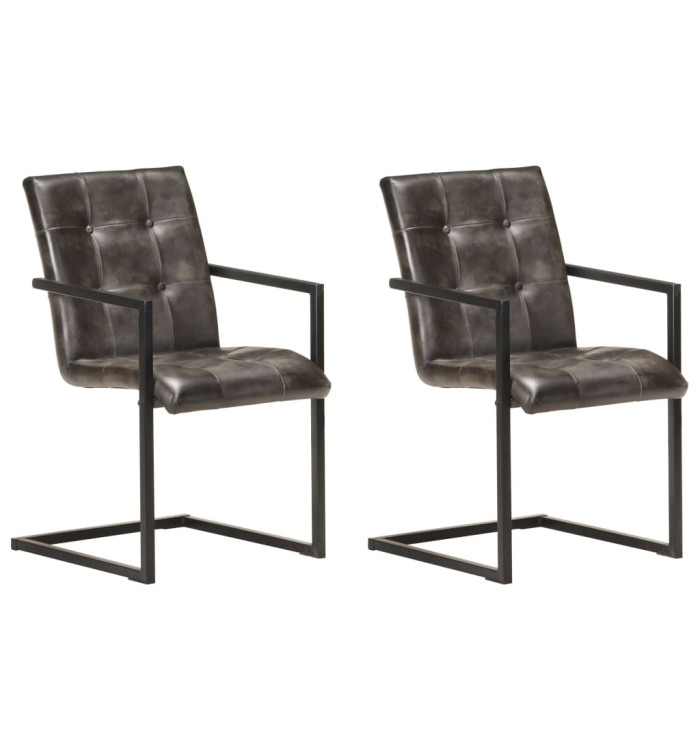 Chaises à manger cantilever lot de 2 gris cuir véritable | Mobilier & Déco