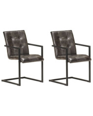 Chaises à manger cantilever lot de 2 gris cuir véritable | Mobilier & Déco