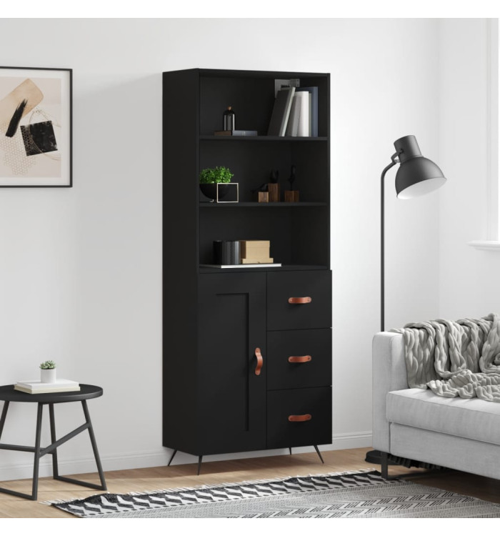 Buffet haut Noir 69,5x34x180 cm Bois d'ingénierie | Mobilier & Déco
