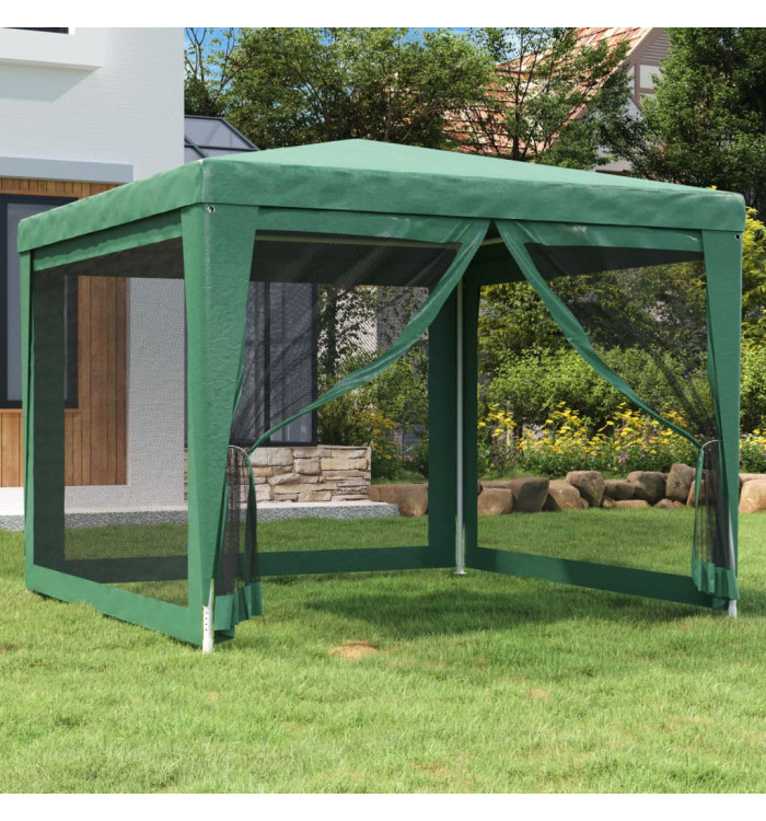Tente de fête avec 4 parois latérales en maille Vert 3x3 m PEHD | Mobilier & Déco