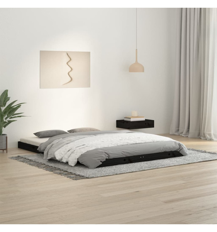 Cadre de lit sans matelas noir 135x190 cm bois de pin massif | Mobilier & Déco
