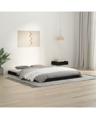 Cadre de lit sans matelas noir 135x190 cm bois de pin massif | Mobilier & Déco
