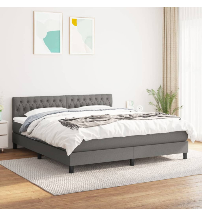 Sommier à lattes de lit avec matelas Gris foncé 180x200cm Tissu | Mobilier & Déco