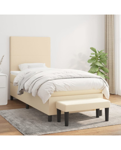 Sommier à lattes de lit avec matelas Crème 90x200 cm Tissu | Mobilier & Déco