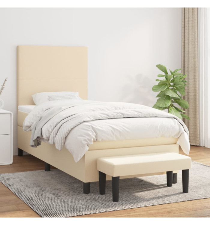 Sommier à lattes de lit avec matelas Crème 90x200 cm Tissu | Mobilier & Déco