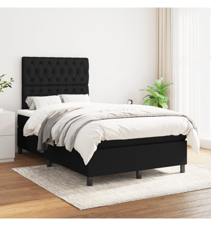 Sommier à lattes de lit avec matelas Noir 120x200 cm Tissu | Mobilier & Déco
