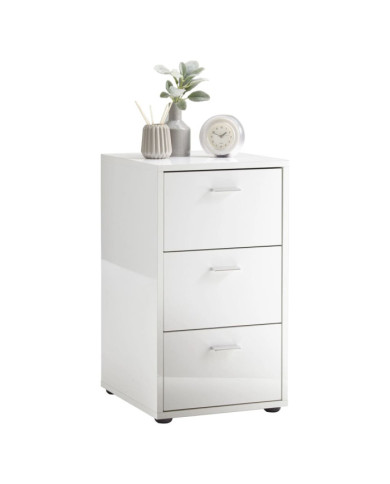 FMD Table de chevet avec 3 tiroirs Blanc brillant | Mobilier & Déco