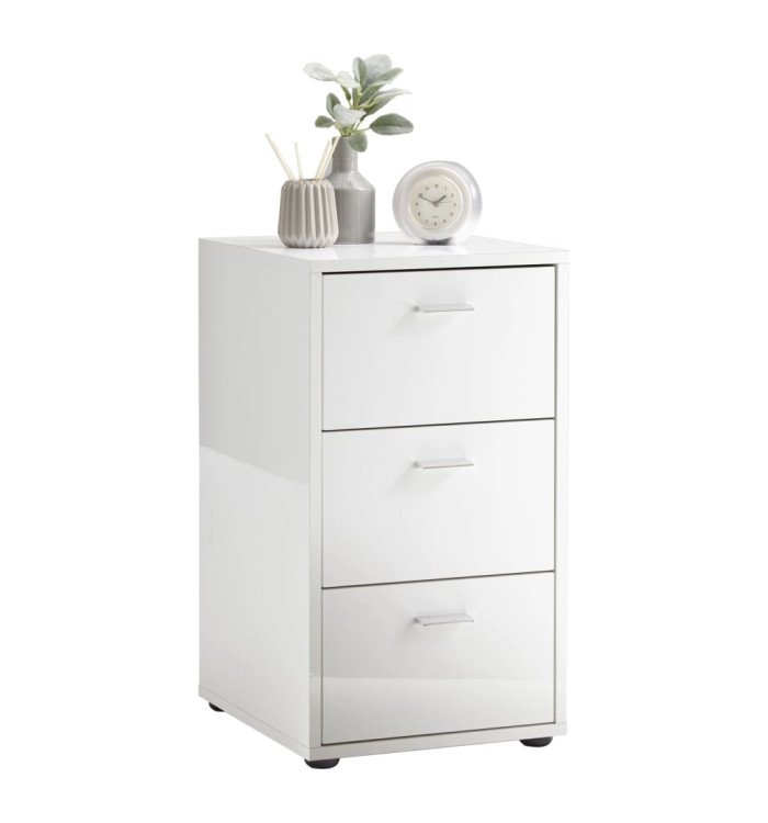 FMD Table de chevet avec 3 tiroirs Blanc brillant | Mobilier & Déco