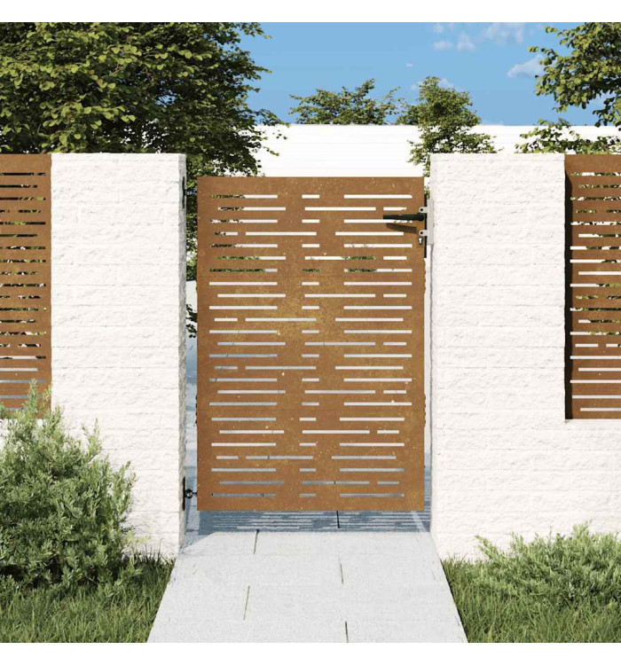 Portail de jardin 85x150 cm acier corten conception de carré | Mobilier & Déco