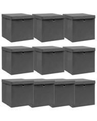 Boîtes de rangement avec couvercle 10 pcs Gris 32x32x32cm Tissu | Mobilier & Déco