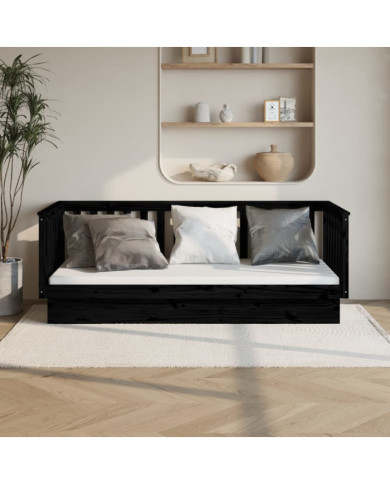 Lit de jour sans matelas noir 100x200 cm bois de pin massif | Mobilier & Déco