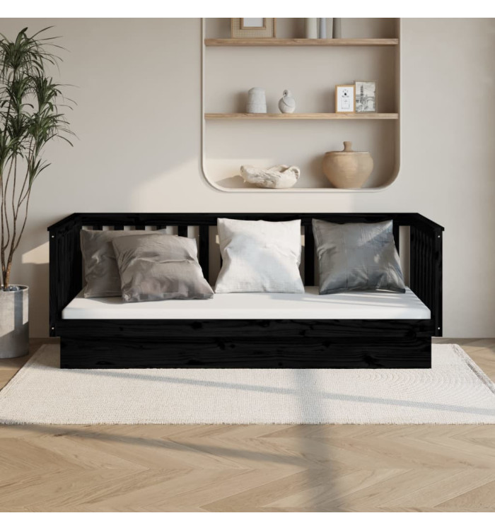 Lit de jour sans matelas noir 100x200 cm bois de pin massif | Mobilier & Déco