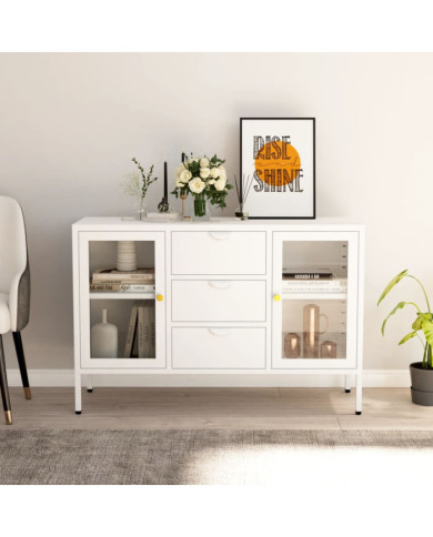 Buffet Blanc 105x35x70 cm Acier et verre trempé | Mobilier & Déco