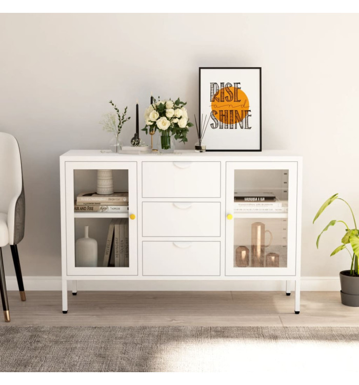 Buffet Blanc 105x35x70 cm Acier et verre trempé | Mobilier & Déco