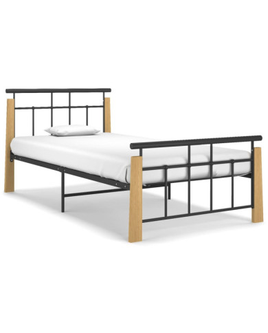 Cadre de lit sans matelas métal bois de chêne massif 100x200 cm | Mobilier & Déco