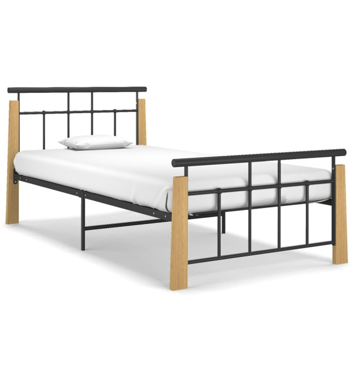 Cadre de lit sans matelas métal bois de chêne massif 100x200 cm | Mobilier & Déco