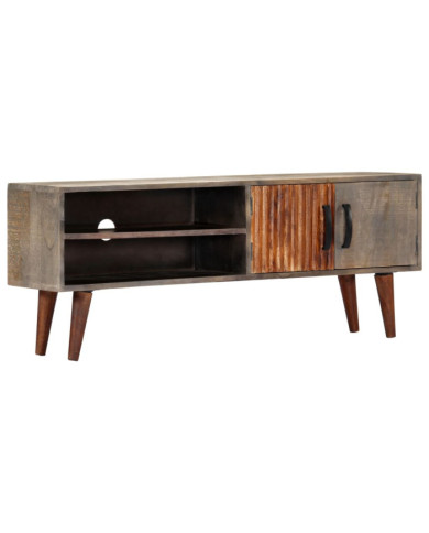 Meuble TV Gris 130x30x46 cm Bois massif de manguier brut | Mobilier & Déco
