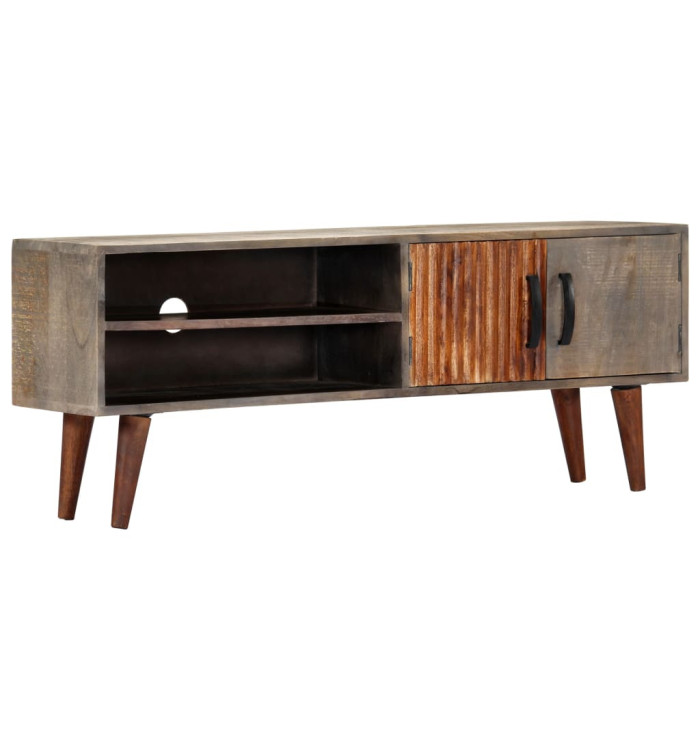 Meuble TV Gris 130x30x46 cm Bois massif de manguier brut | Mobilier & Déco
