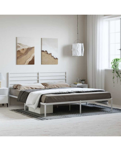 Cadre de lit métal sans matelas et tête de lit blanc 193x203 cm | Mobilier & Déco