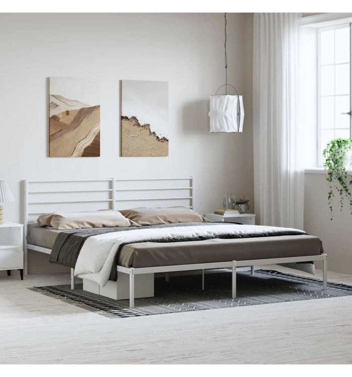 Cadre de lit métal sans matelas et tête de lit blanc 193x203 cm | Mobilier & Déco