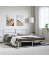 Cadre de lit métal sans matelas et tête de lit blanc 193x203 cm | Mobilier & Déco