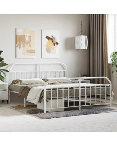 Cadre de lit métal sans matelas et pied de lit blanc 160x200 cm | Mobilier & Déco