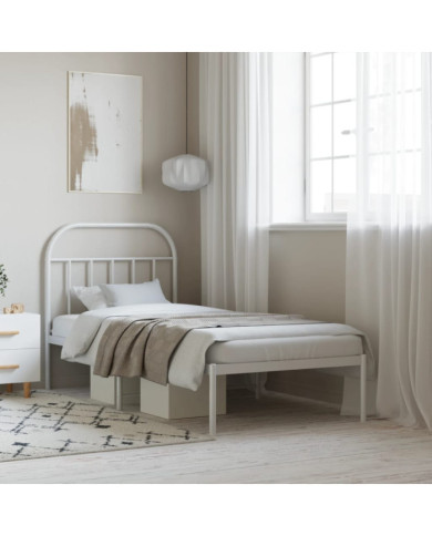 Cadre de lit métal sans matelas avec tête de lit blanc 80x200cm | Mobilier & Déco