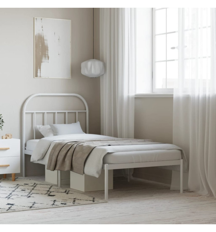 Cadre de lit métal sans matelas avec tête de lit blanc 80x200cm | Mobilier & Déco