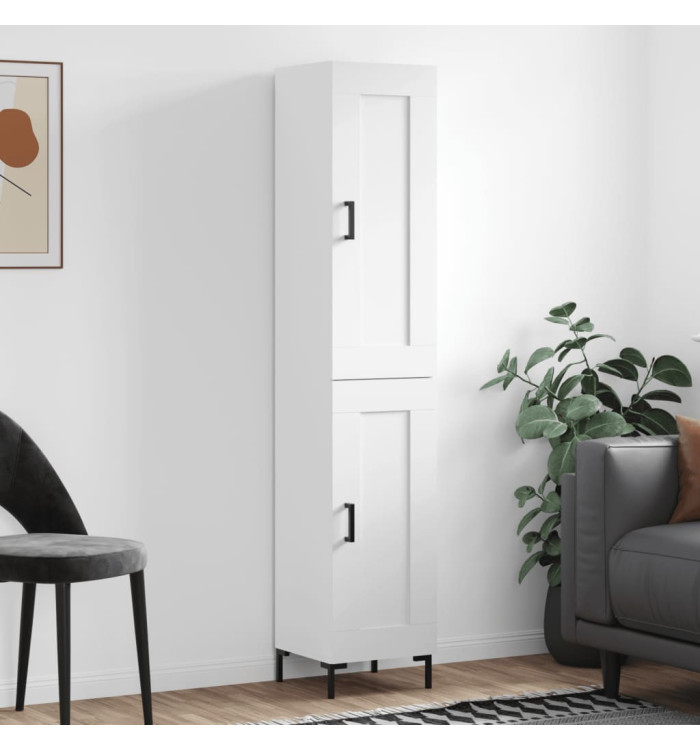 Buffet haut Blanc brillant 34,5x34x180 cm Bois d'ingénierie | Mobilier & Déco