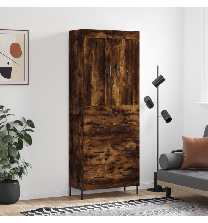 Buffet haut Chêne fumé 69,5x34x180 cm Bois d'ingénierie | Mobilier & Déco