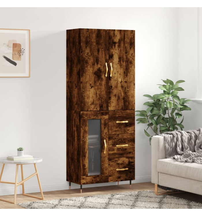 Buffet haut Chêne fumé 69,5x34x180 cm Bois d'ingénierie | Mobilier & Déco