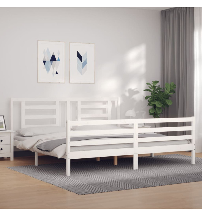 Cadre de lit sans matelas blanc bois massif | Mobilier & Déco