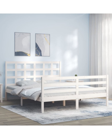 Cadre de lit sans matelas blanc bois de pin massif | Mobilier & Déco