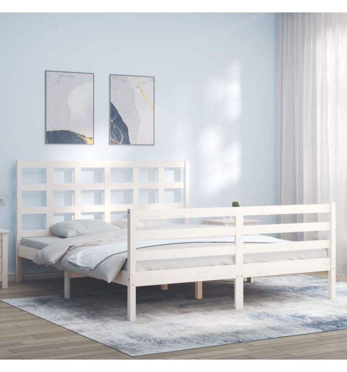 Cadre de lit sans matelas blanc bois de pin massif | Mobilier & Déco