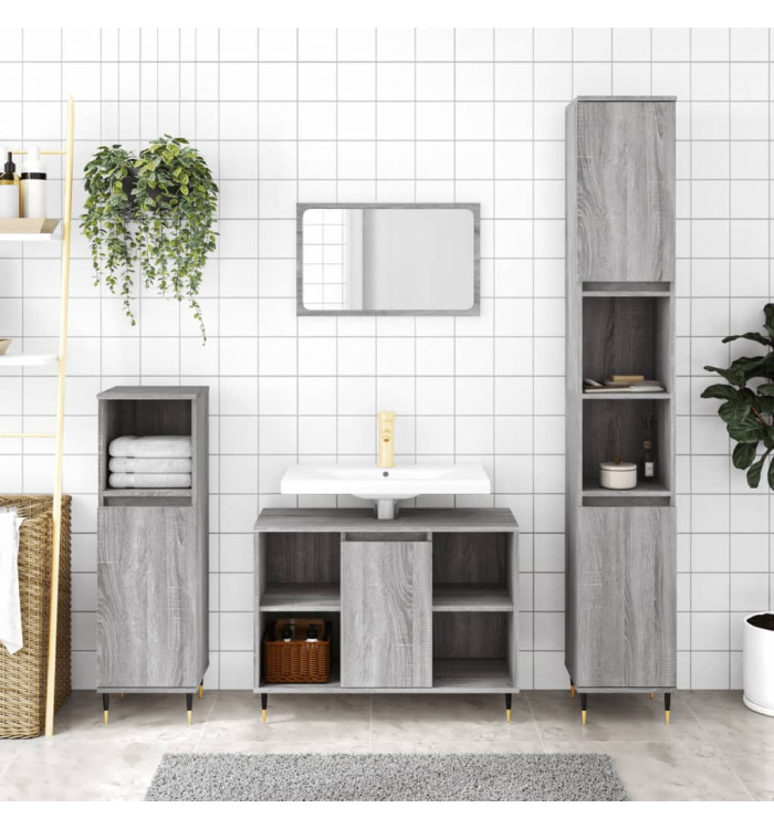 Ensemble de meubles de salle de bain 3 pcs Sonoma gris | Mobilier & Déco