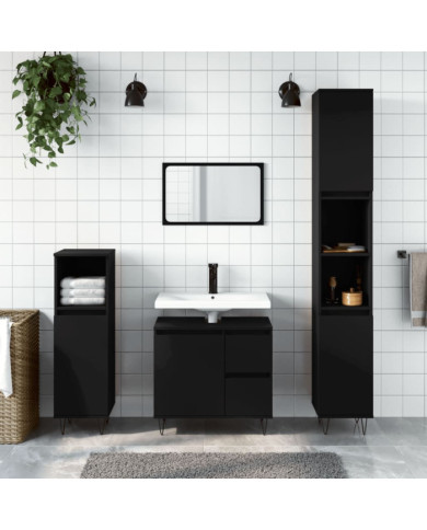 Ensemble de meubles salle de bain 3 pcs noir bois d'ingénierie | Mobilier & Déco