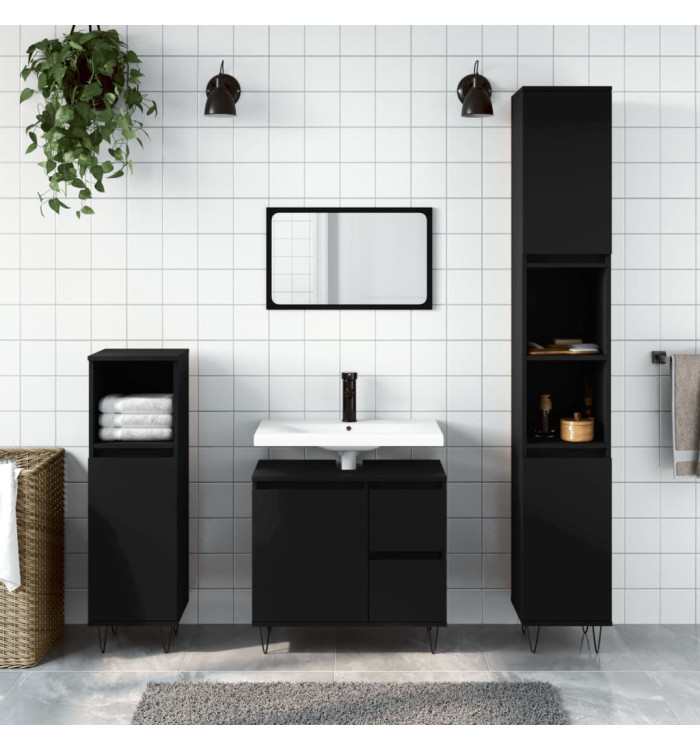 Ensemble de meubles salle de bain 3 pcs noir bois d'ingénierie | Mobilier & Déco