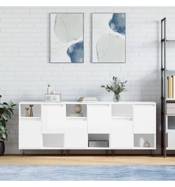 Buffets 3 pcs blanc brillant bois d'ingénierie | Mobilier & Déco