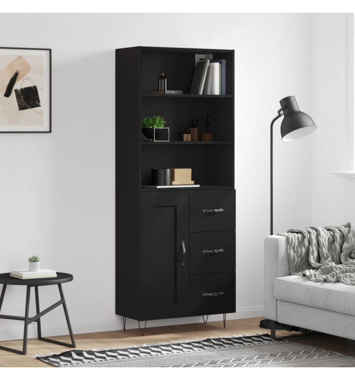 Buffet haut Noir 69,5x34x180 cm Bois d'ingénierie | Mobilier & Déco