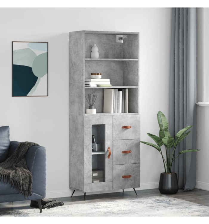 Buffet haut Gris béton 69,5x34x180 cm Bois d'ingénierie | Mobilier & Déco