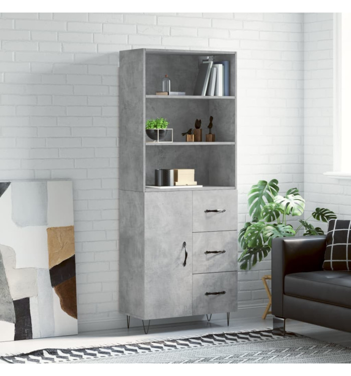 Buffet haut Gris béton 69,5x34x180 cm Bois d'ingénierie | Mobilier & Déco