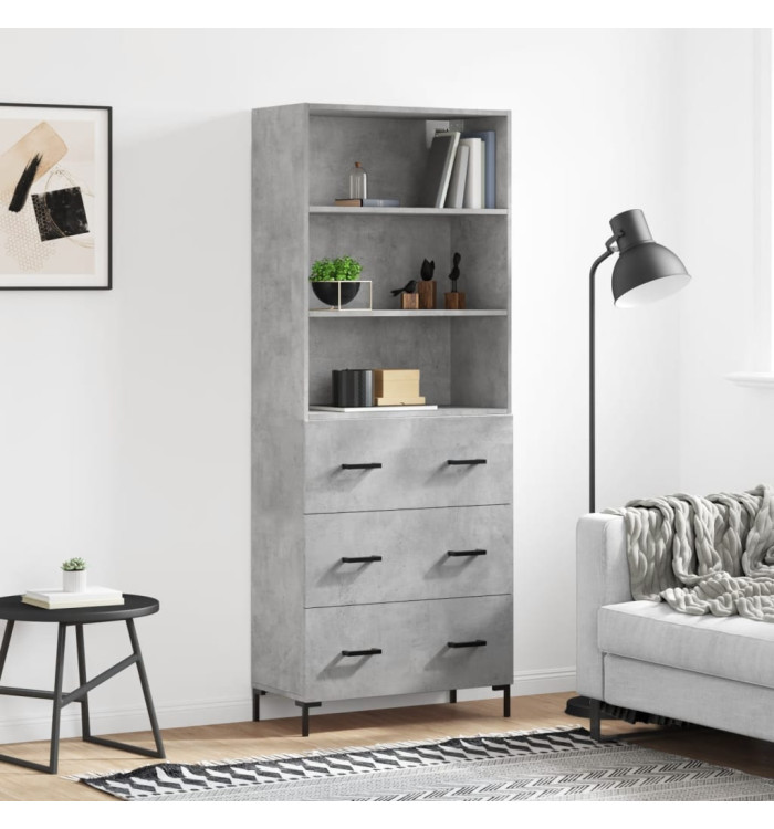 Buffet haut Gris béton 69,5x34x180 cm Bois d'ingénierie | Mobilier & Déco