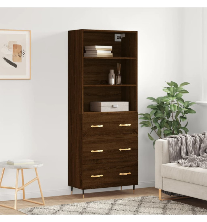 Buffet haut Chêne marron 69,5x34x180 cm Bois d'ingénierie | Mobilier & Déco