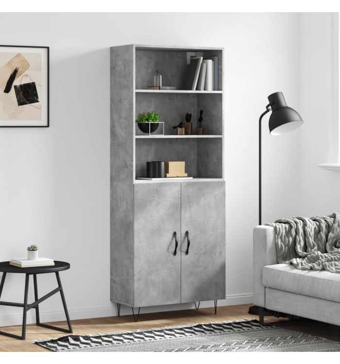 Buffet haut Gris béton 69,5x34x180 cm Bois d'ingénierie | Mobilier & Déco